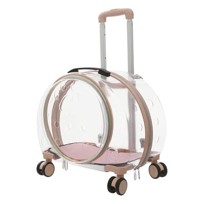 Pet Carrier with Wheels, Clear Cat Carrier Pet Trolley Case Pet Backpack with Multiple Ventilation Holes for Cats and Dogs, Pink - color: Pink Cat Carrier
