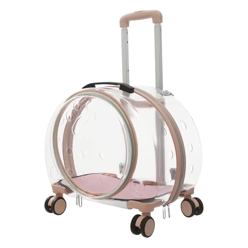 Pet Carrier with Wheels, Clear Cat Carrier Pet Trolley Case Pet Backpack with Multiple Ventilation Holes for Cats and Dogs, Pink - color: Pink Cat Carrier
