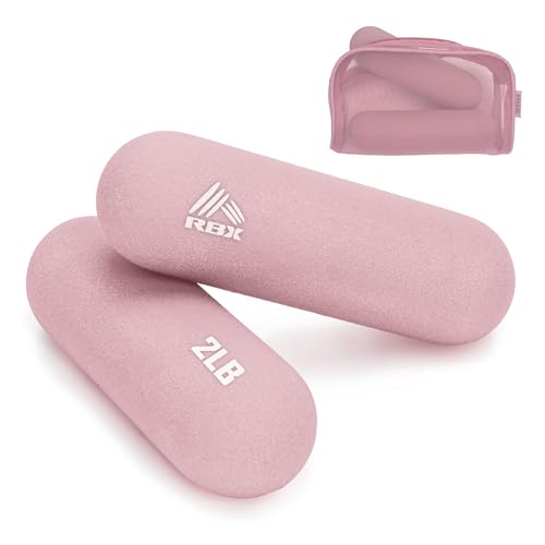 RBX 4LB Pair Neoprene Hand Weight Bars, Ergonomic Pill Shape Weights, Non-Slip Grip, Balanced Design for Controlled Workouts, Includes Mesh Storage Bag, Home Exercise Equipment - color: Pink