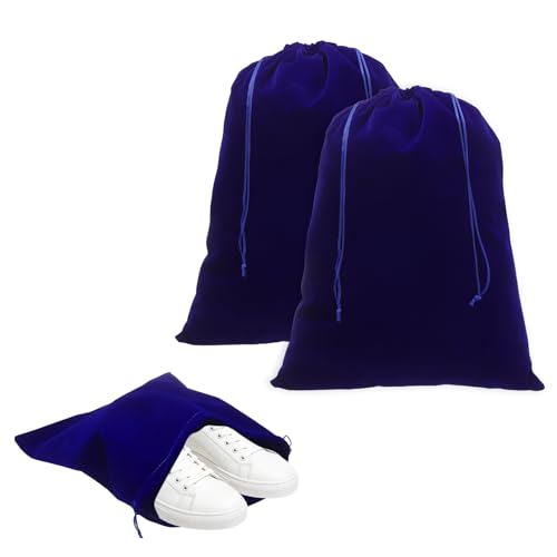 Cloth Shoe Bags for Travel, Flannel Pouch with Drawstring Closure Washable Breathable Cotton Fabric, 15.8x11.8" & 2 Pcs & Dark Blue- Fit for (Men Women/Luggage/Storage) - color: Dark Blue