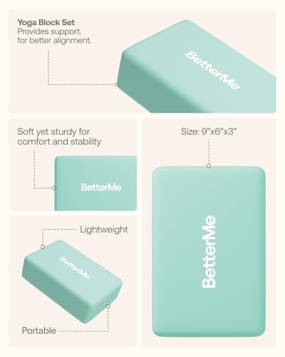 BetterMe Yoga Blocks Set of 2 – High Density Foam Yoga Blocks for Stretching, Pilates & Workouts – Lightweight Non-Slip Exercise Blocks for Flexibility & Balance - color: Subtle Mint