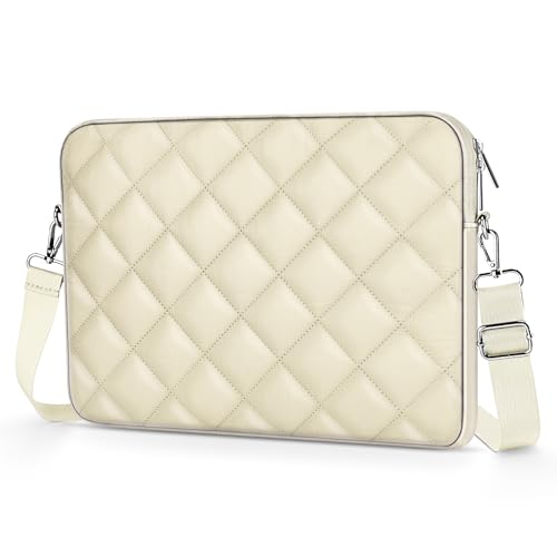 Puffy Quilted Laptop Sleeve with a Removable Shoulder Strap Compatible with MacBook Air/Pro, 13-13.3 inch Notebook, Compatible with MacBook Pro 14 inch M3 M2 M1 Chip 2023-2021 - color: Sleeve - Beige, size: 13-13.3 inch