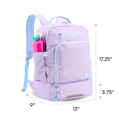 J World New York 2-in-1 Insulated Backpack Lunch Box for Kids. Adult School Bookbag, Purple, 17 x 13 x 9 Inches - color: Purple
