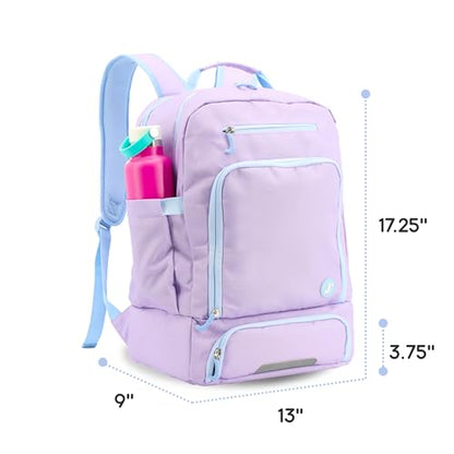 J World New York 2-in-1 Insulated Backpack Lunch Box for Kids. Adult School Bookbag, Purple, 17 x 13 x 9 Inches - color: Purple