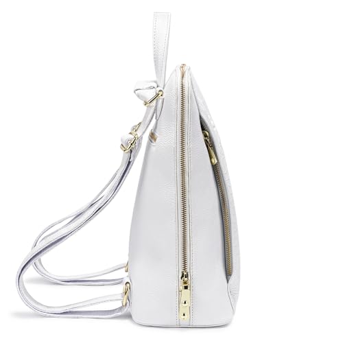zency 100% Genuine Leather Knapsack Ladies Alligator Pattern Women Backpack For Work Laptop (White) - color: White