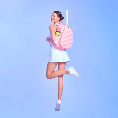 Ame & Lulu Game On Tennis Backpack - Contains Padded & Adjustable Straps - Two Exterior Water Bottle Pockets - color: Light Pink Puffer