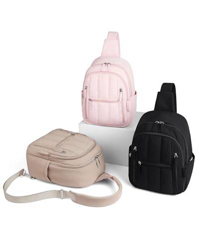HomemeDiary Large Sling Bag for Women, Puffer Crossbody Bag Purses Sling Backpack, RFID Fanny Packs for Travel Daily Hiking - color: Pink