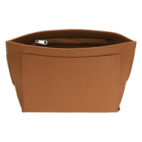 uxcell Purse Organizer Insert, Medium Felt Handbag Organizer Bag Storage & Finishing Inner Bag Liner with Zipper for Chic Backpack Tote Shoulder Bags, Brown - color: Brown, size: Medium