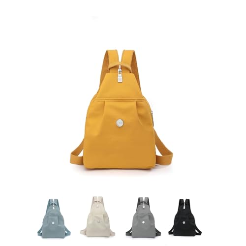 Convertible Mini Backpack for Women – Nylon Chest Bag and Shoulder Daypack with Multiple Pockets, Lightweight & Waterproof (Yellow) - color: Yellow