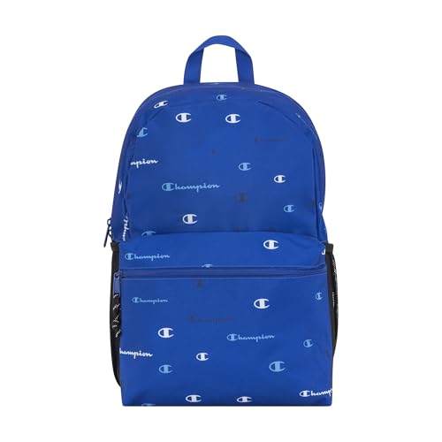 Champion Kids' Merit Backpack with Padded Straps, Water Bottle Pocket and Laptop Compartment for Daily Use, Medium Blue, One Size - color: Medium Blue