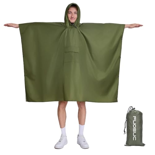 Hooded Waterproof Raincoat, Unisex Outdoor Hiking Camping Mat and Small Tent - color: Army Green