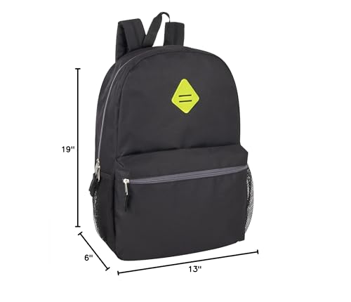 Trail maker Large School Backpacks with Mesh Side Pockets – Classic 19 Inch Solid Color Backpacks for Kids, Men, Women, Travel (Black & Yellow) - color: Black & Yellow