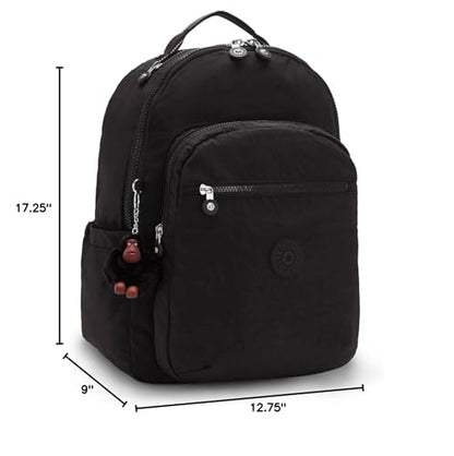 Kipling Women's Seoul 15" Laptop Backpack, Durable, Roomy with Padded Shoulder Straps, Built-In Protective Sleeve - color: True Black, size: 12.75''L x 17.25''H x 8''D