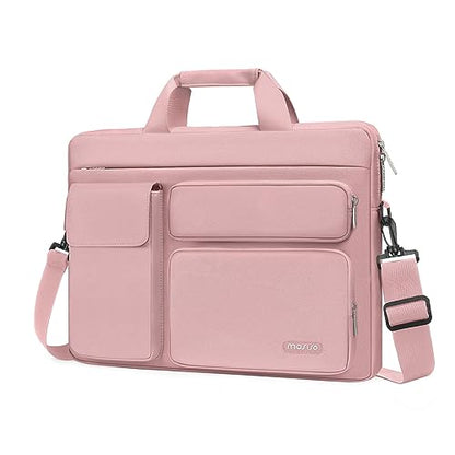 MOSISO Laptop Shoulder Bag 15.6 inch, 15-15.6 inch Computer Bag Compatible with MacBook Pro 16 inch, HP, Dell, Lenovo, Notebook with 2 Raised&1 Flapover&1 Horizontal Pocket&Handle&Belt, Pink - color: Pink, size: 16 inch