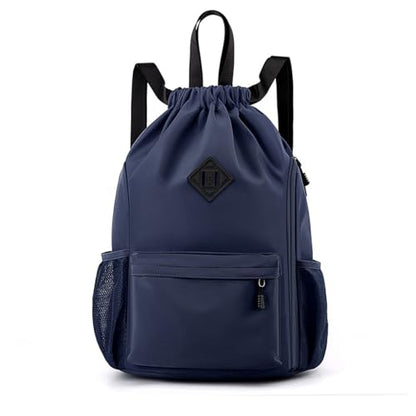 Valleycomfy Waterproof Drawstring Gym Backpack Bag for Men & Women,Sports Gym Bag with Side Pocket Orange - color: A-dark Blue