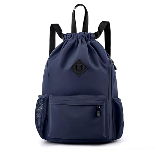 Valleycomfy Waterproof Drawstring Gym Backpack Bag for Men & Women,Sports Gym Bag with Side Pocket Orange - color: A-dark Blue
