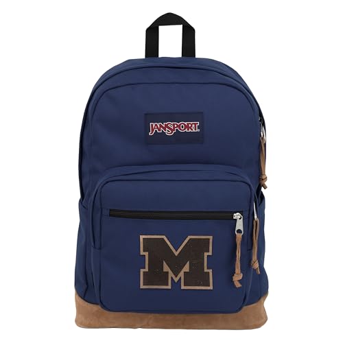 JanSport NCAA Officially Licensed Backpack, Michigan Wolverines, Right Pack with Padded 15-Inch Laptop Sleeve, Spacious Computer Bag, Durable Daypack with Bottle Pocket & Haul Handle, Navy