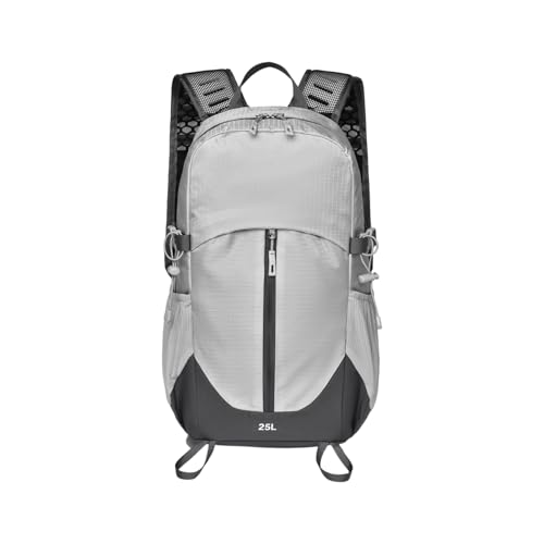 25L Hiking Backpack with Hydration Compartment Water Resistant Outdoor Daypack with Rain Cover Breathable Back System for Outdoor Travel Camping Daily Use Grey - color: Grey