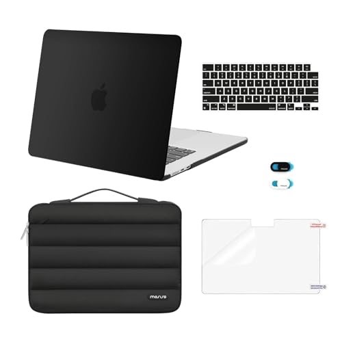 MOSISO Compatible with MacBook Air 15 inch Case M5 2026 M4 2025 M3 2024 M2 2023 A3448 A3241 A3114 A2941, Plastic Hard Shell Case&Puffy Sleeve Bag&Keyboard Skin&Webcam Cover&Screen Film, Black - color: Black