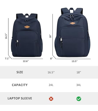 abshoo Classical Basic Womens Travel Backpack For College Men Water Resistant Bookbag (Navy) - color: Navy, size: 16.5 Inc