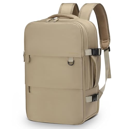 Travel Backpack for Men Women, 35L Laptop Backpack W/Shoe Compartment, Water Resistant Flight Approved Fits 15.6-inch Laptop, Khaki - color: Khaki