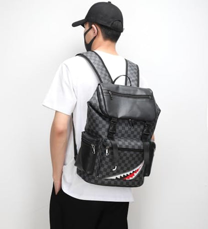 Leather laptop backpack, PU leather backpack Men Women, casual backpack, water-resistant, for daily commuting work travel (Black-s) - color: Black-03