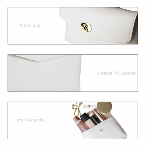 Cosmetic Bag Travel Makeup Pouch Travel Organizer, Zipper Pouch Bags for Women Vegan Leather (No Text, Off White) - color: Off White