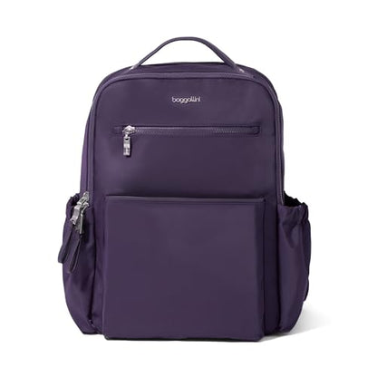 Baggallini Tribeca Expandable Laptop Backpack - 15"x11" Lightweight RFID Computer Bag for Work & Travel with Luggage Sleeve - color: Deep Grape Twill