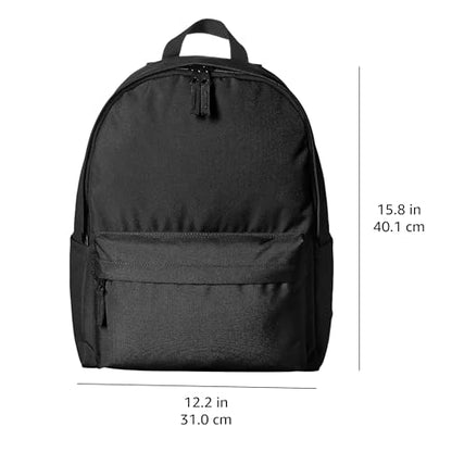 Amazon Basics Backpack for School, Travel, Study with Padded Adjustable Shoulder Straps, Spacious Compartment, Water Bottle Pockets, Durable Classic Design, Black - color: Black, size: 1-Pack