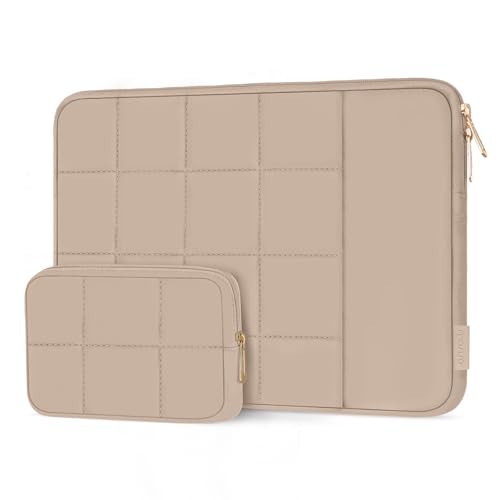 MOSISO Laptop Case 13.3 inch,13-13.3 inch Puffy Laptop Sleeve Compatible with MacBook Air 13 13.6/Neo/Pro 13/Pro 14,HP Dell ASUS,Twelve Square Quilted Bag with Vertical Pocket&Small Case, Brown - color: Brown, size: 13.3 inch