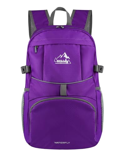 WATERFLY Hiking Packable Daypack Backpack: 35L Ultra Lightweight Day Pack for Women Men - Large Foldable Back Pack for Outdoor Sport Cycling Camping Travel Trip - Purple - color: D-purple, size: 35L