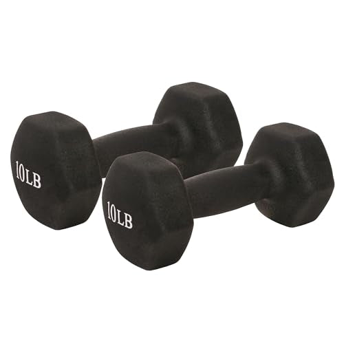 Sunny Health & Fitness Neoprene Coated Hex Shaped Dumbbell Non-Slip Fitness Weights for Home Gym Exercise, Full Body Workout Strength Building, Weight Loss, Sold in Pairs - Sizes - 2LB, 5LB, 8LB, 10LB - style: 10 Pounds