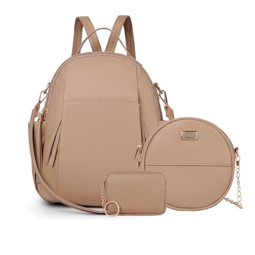 Small Backpack for Women Designer Leather Mini Backpack Purse Ladies Fashion Roomy Shoulder Handbag (Khaki-3) - color: Khaki-3