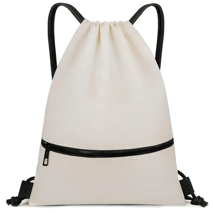 Large Drawstring Gym Bag Beach Backpack Waterproof - Customized Oversized Drawstring Beach Bag with Shoe Compartment for Toiletries, Towels, Gym, Travel(Beige,16.5 * 19 inches) - color: Beige