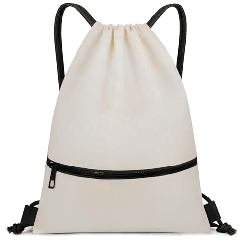 Large Drawstring Gym Bag Beach Backpack Waterproof - Customized Oversized Drawstring Beach Bag with Shoe Compartment for Toiletries, Towels, Gym, Travel(Beige,16.5 * 19 inches) - color: Beige