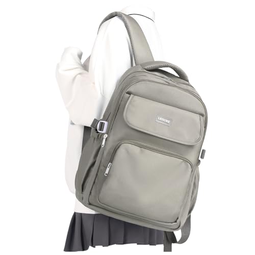 Cute Middle School Backpack For Teen Girls,Waterproof Casual Bookbags,Lightweight Travel Daypack,Basic Laptop College Backpack For Women(grey brown） - color: A7-gray Brown