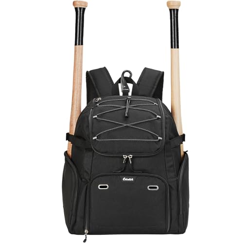 Baseball Backpack for Adult Large Capacity Softball Bat Bag with Shoe Compartment & Wet Pocket Baseball Bag with Fence Hook for 4 Bats & Equipment - color: Black, size: 35 L