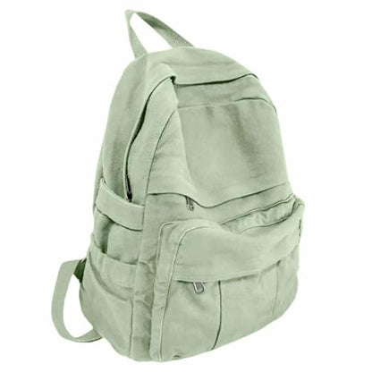Sage Green Canvas Backpack for Women Retro Aesthetic Rucksack Basic Backpack for High School/College Students Travel Laptop Bag - color: Sage Green