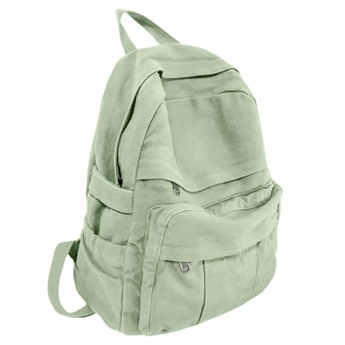 Sage Green Canvas Backpack for Women Retro Aesthetic Rucksack Basic Backpack for High School/College Students Travel Laptop Bag - color: Sage Green