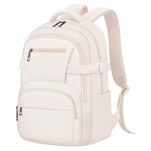 AFGWK Cute Backpack for School Girls Aesthetic Bookbag Lightweight Preppy School Bag for Teen Women Middle High School - color: Beige