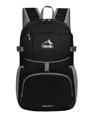 WATERFLY Hiking Packable Daypack Backpack: 35L Ultra Lightweight Day Pack for Women Men - Large Foldable Back Pack for Outdoor Sport Cycling Camping Travel Trip - Black - color: A-black, size: 35L