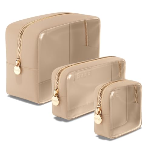 Clear Cosmetic Bags Set of 3, Mini Small Large Makeup Bags For Women Clear Pouch Cosmetics Cases Zipper Cute Pouches Make Up Travel Toiletry Essentials Preppy Purse Organizer Makeup Cases, Sand - color: Sand, size: Multipack