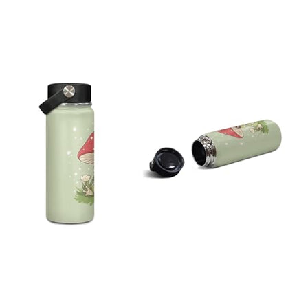 ZOUTAIRONG Green Frog Mushroom Mini Thermos and School Bags for Boys Girls 7-10/10-12/12-16, Casual Backpack with Side Pockets for School Travel - color: Green Frog Mushroom