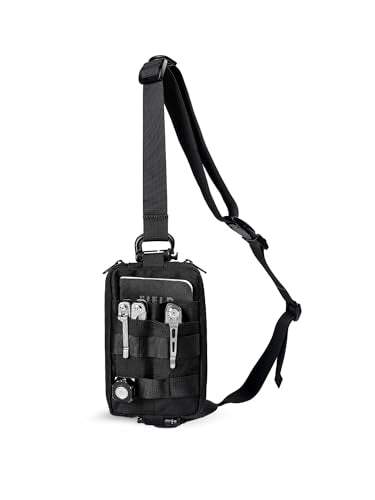VIPERADE CHS2 Small EDC Sling Bag, Tactical Fanny Pack for Men, Molle Pouch Crossbody Backpack with Adjustable Shoulder Strap, Utility Chest Pouch Bag for Hiking/Traveling/Bush-Craft - color: Black