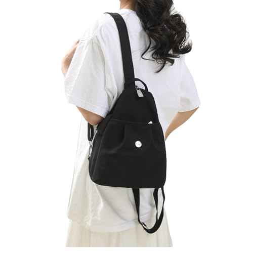 Convertible Mini Backpack for Women – Nylon Chest Bag and Shoulder Daypack with Multiple Pockets, Lightweight & Waterproof (Black) - color: Black