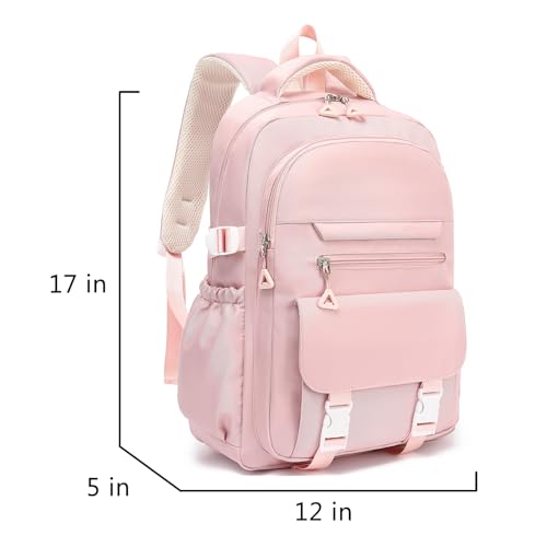 Kids High Middle School Backpack for Girls 5-12 Kawaii Travel Aesthetic Bookbag,Pink - color: Pink