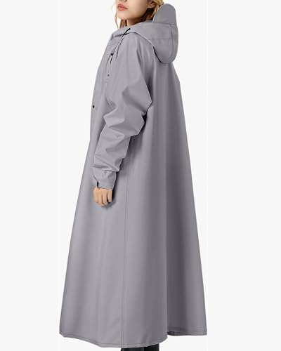 Rain Jacket Women with Hooded Waterproof Lightweight Packable Long Raincoat Poncho for Men Adults - color: Grey, size: Medium