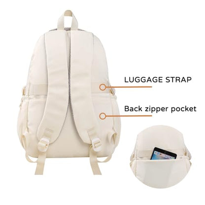 Phaoullzon Teen Girls School Backpack with Lunch Box for Boys, College Aesthetic Laptop Bookbag for Women,Beige - color: Beige