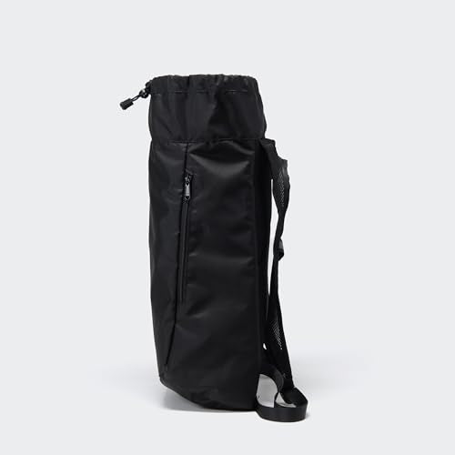 Pander Drawstring Backpack with Adjustable Shoulder Straps, Slim Gym Cinch Sack with Side Zipper Pocket, Machine Washable Polyester Daypack for Travel & Workout, Black - color: Black