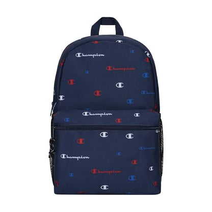 Champion Kids' Merit Backpack with Padded Straps, Water Bottle Pocket and Laptop Compartment for Daily Use, Navy/Champion Red, One Size - color: Navy/Champion Red